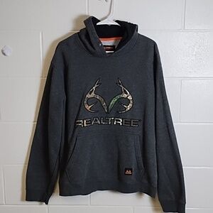 Real Tree Pullover Hoodie Fleece Sweatshirt Charcoal Grey & Camo XL